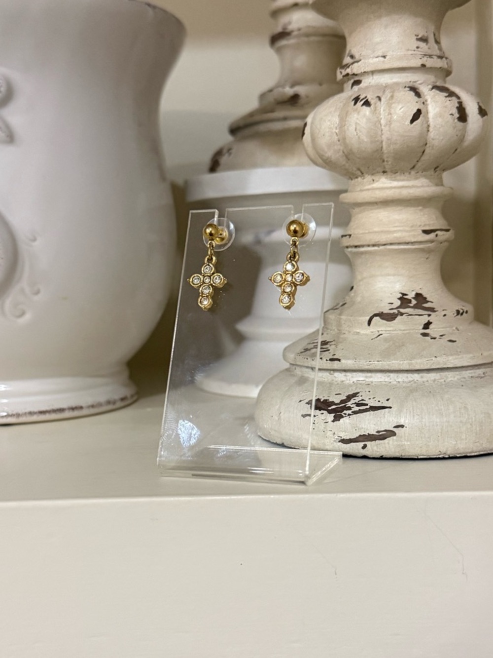 Vintage Gold Avon Cross Dangle Earrings